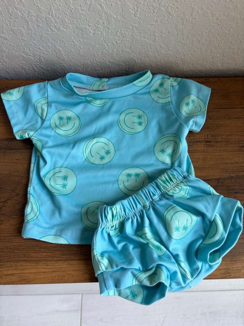 Blue Palm Smiley Kids Top and Shorts Set